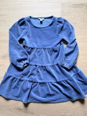 Girls JCrew Crewcuts Soft Corderoy Tiered Long Sleeve Dress Light Blue Sz 5 GUC